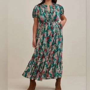 Torrid Stretch Midi Pintuck Tiered Dress -Challis Butterfly Floral